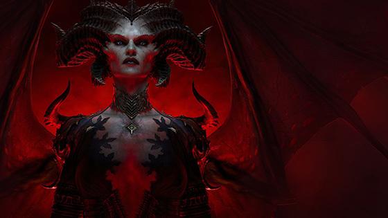《十大菠菜台子》角色莉莉丝的艺术渲染, a demonic looking woman with wings against a blood red backdrop.